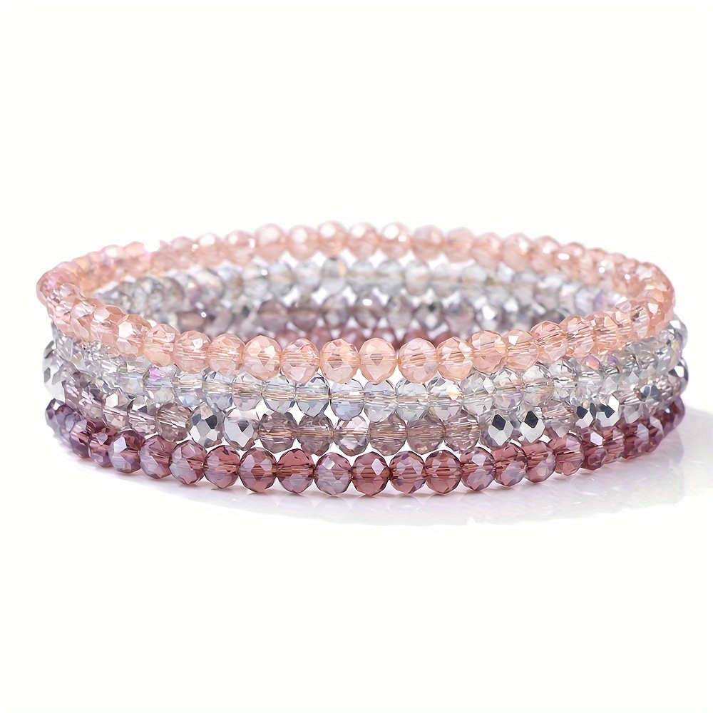 4pcs Boho Style Glass Bead Elastic Bracelets Colorful Jewelry